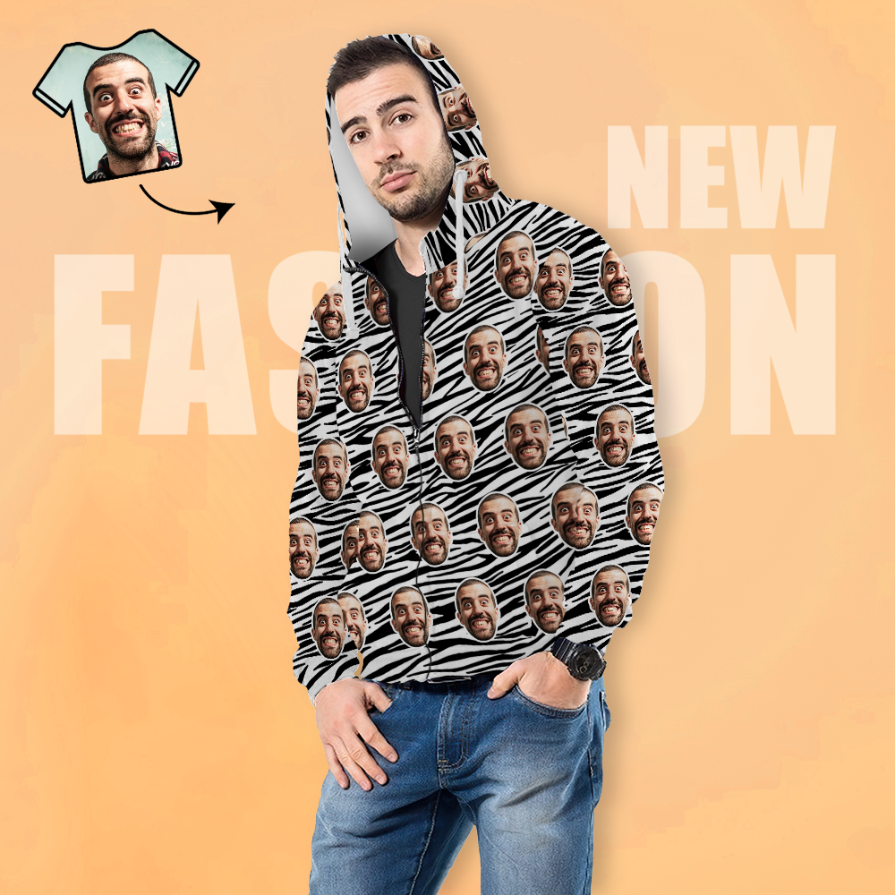 Unisex-hoodie Mit Individuellem Fotodruck, Lässiger Kapuzenpullover Mit Reißverschluss Für Damen Und Herren – Zebrastreifen - 