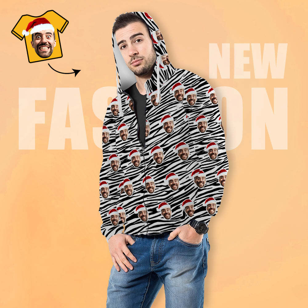 Unisex-hoodie Mit Individuellem Fotodruck, Lässiger Kapuzenpullover Mit Reißverschluss Für Damen Und Herren – Zebrastreifen - 