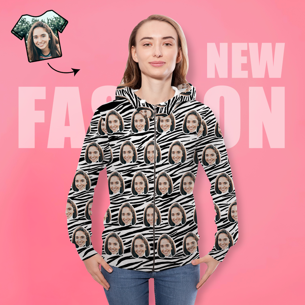 Unisex-hoodie Mit Individuellem Fotodruck, Lässiger Kapuzenpullover Mit Reißverschluss Für Damen Und Herren – Zebrastreifen - 