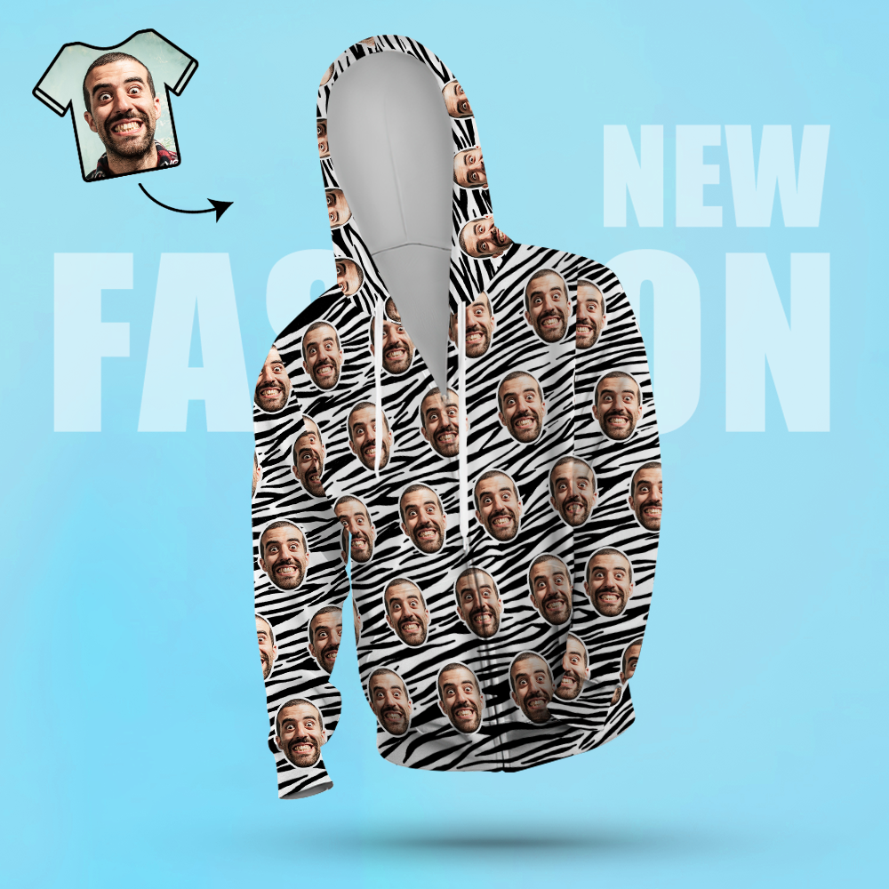 Unisex-hoodie Mit Individuellem Fotodruck, Lässiger Kapuzenpullover Mit Reißverschluss Für Damen Und Herren – Zebrastreifen - 