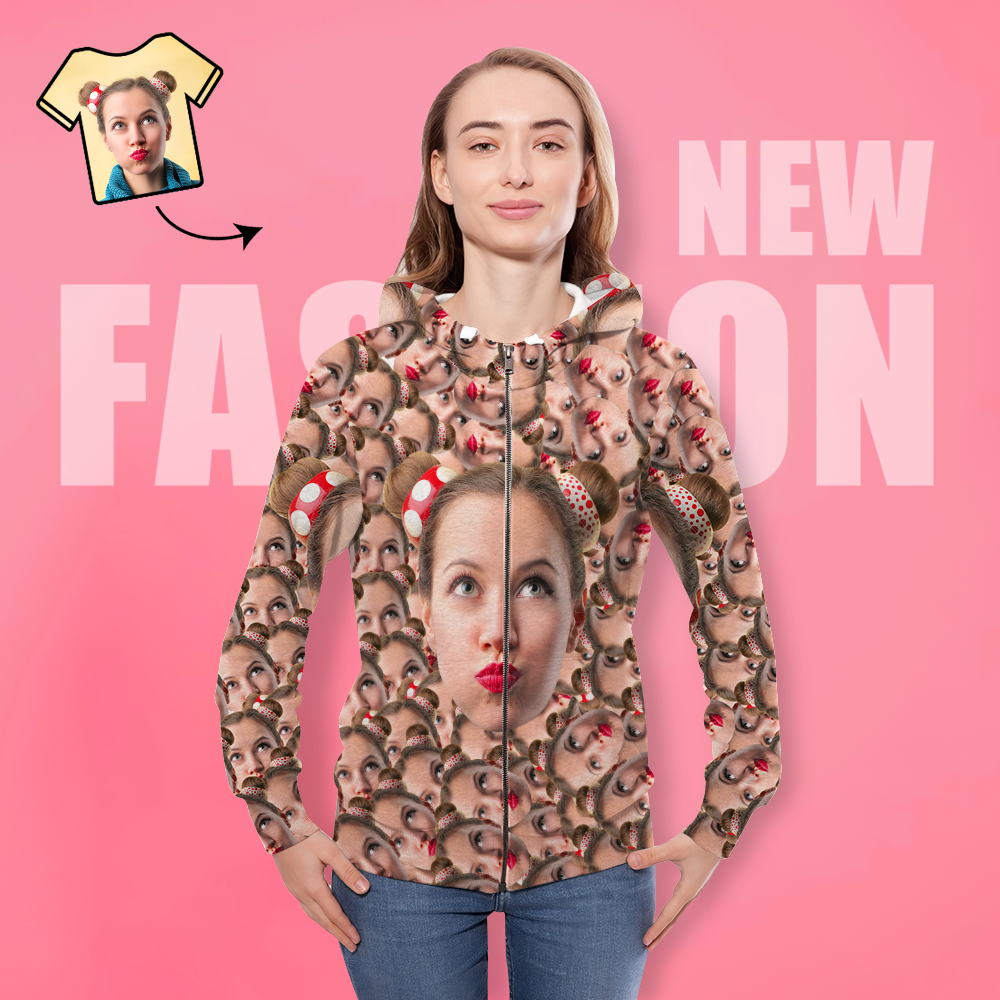 Weihnachtsgeschenk: Personalisierbarer „mein Gesicht"-paar-hoodie Mit Foto-reißverschluss – Großes Gesicht - 