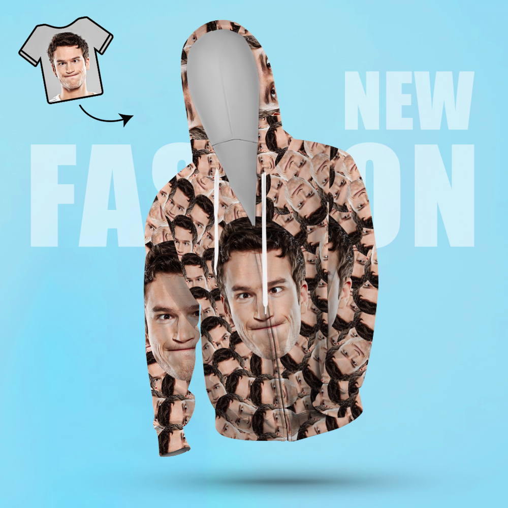 Weihnachtsgeschenk: Personalisierbarer „mein Gesicht"-paar-hoodie Mit Foto-reißverschluss – Großes Gesicht - 
