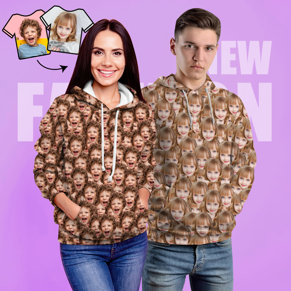 Unisex-hoodie Mit Individuellem Gesichtsmotiv, Lässiger Hoodie Mit Fotodruck Für Damen Und Herren – Mash Face - 