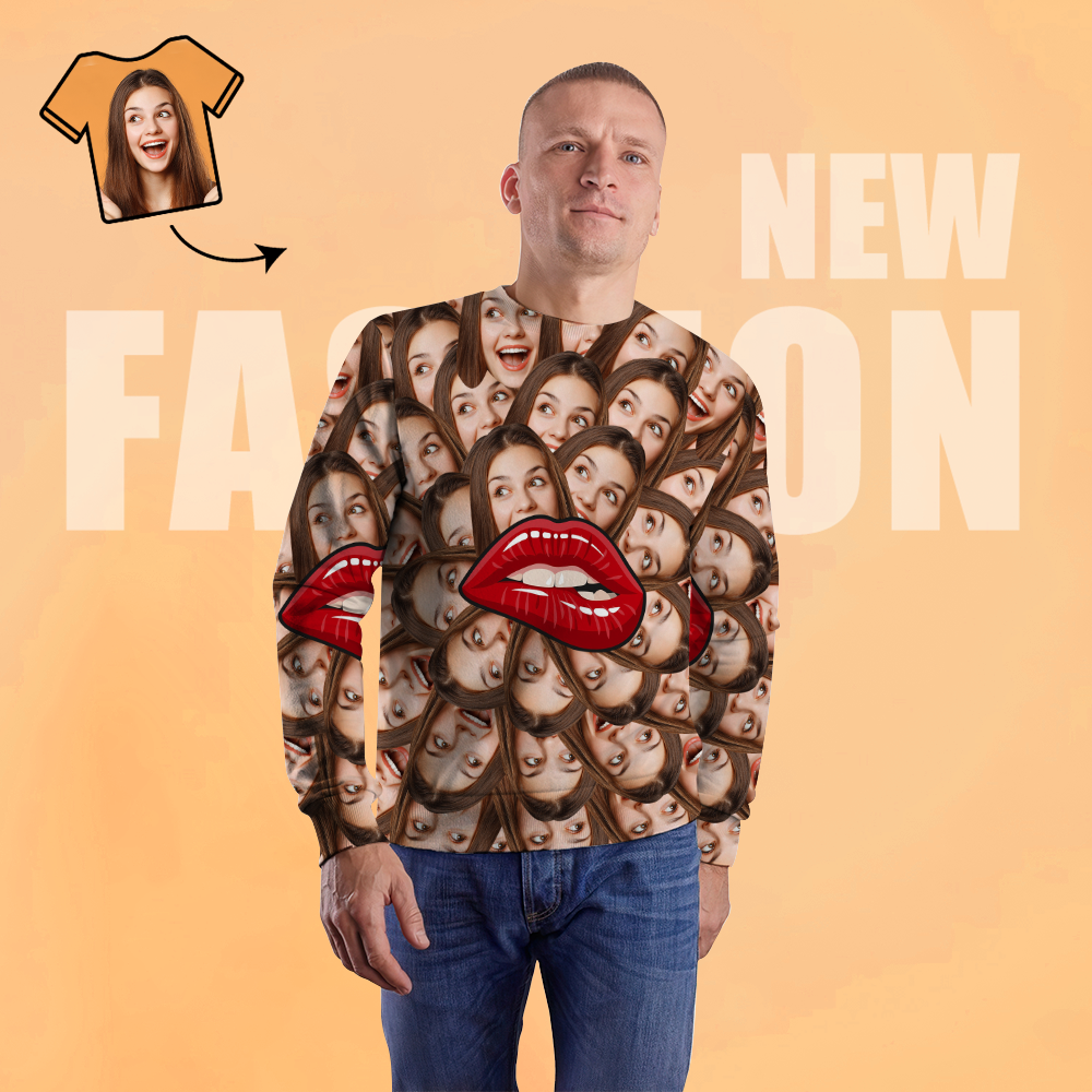Individuell Bedrucktes Sweatshirt Mit Rundhalsausschnitt Und Fotomotiv – Langarmshirt Für Damen Und Herren – Lippen - 