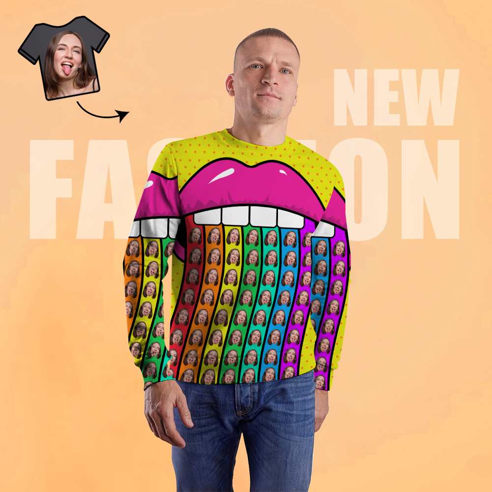 Unisex-sweatshirt Mit Individuellem Fotodruck – Regenbogenlippen - 