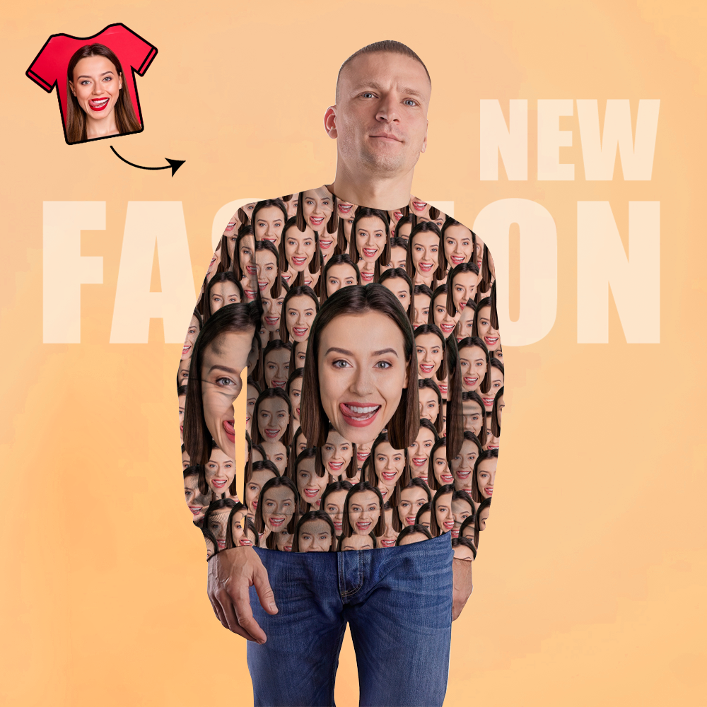 Unisex-sweatshirt Mit Individuellem Fotodruck, Lässiges Rundhals-shirt Für Damen Und Herren – Großes Gesicht - 