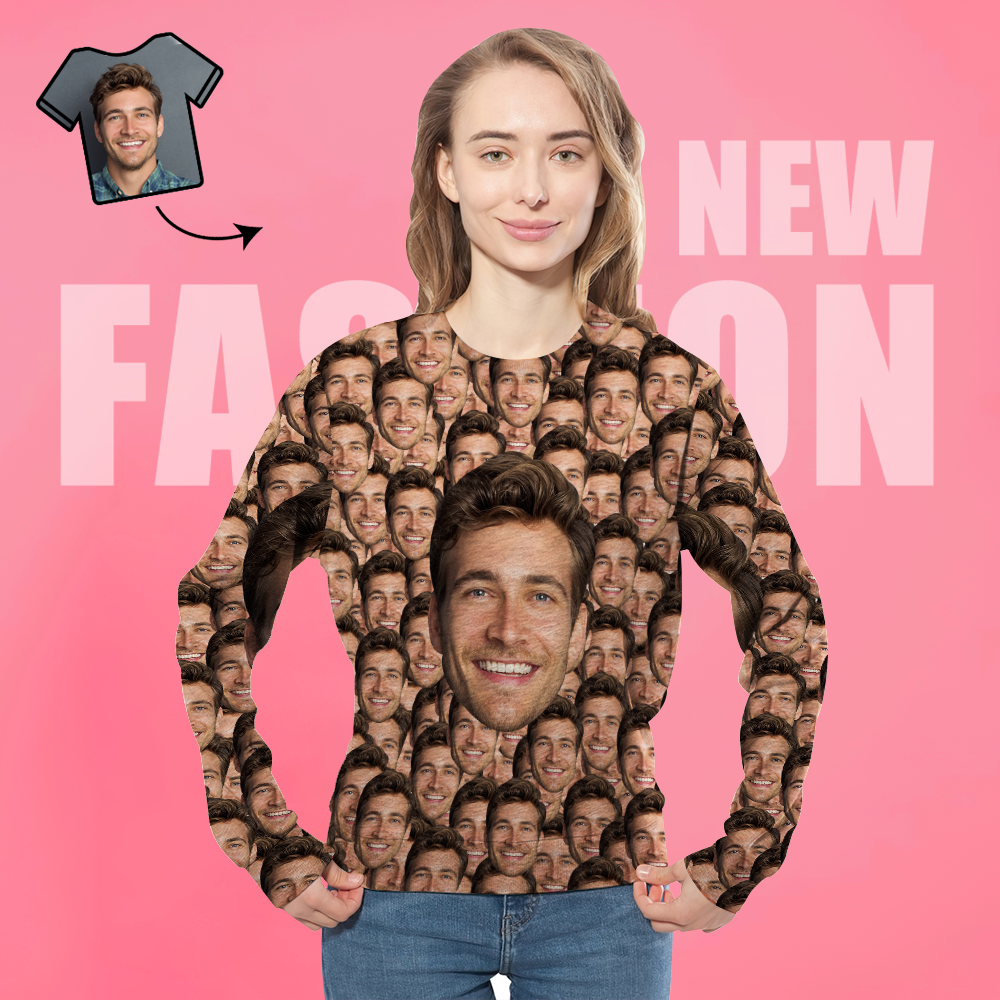Unisex-sweatshirt Mit Individuellem Fotodruck, Lässiges Rundhals-shirt Für Damen Und Herren – Großes Gesicht - 