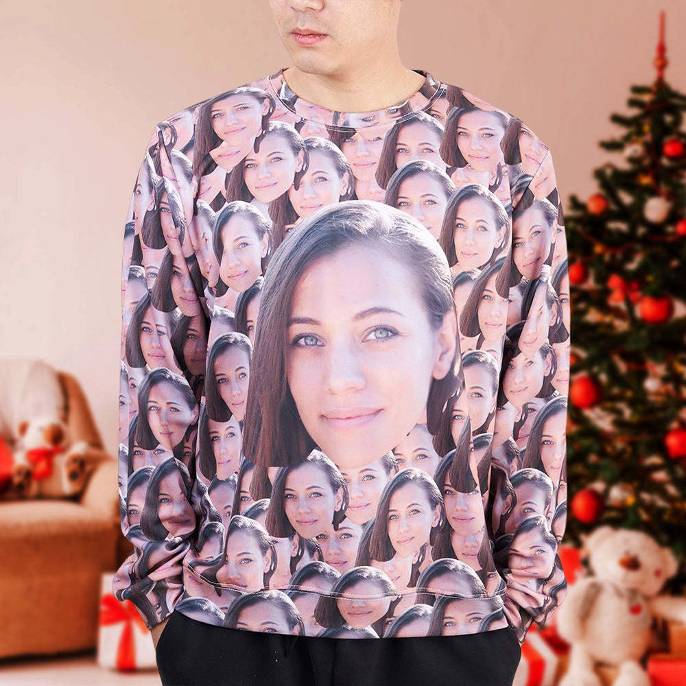 Personalisiertes Sweatshirt Mit Rundhalsausschnitt Und Gesichtsmotiv Als Weihnachtsgeschenk - 
