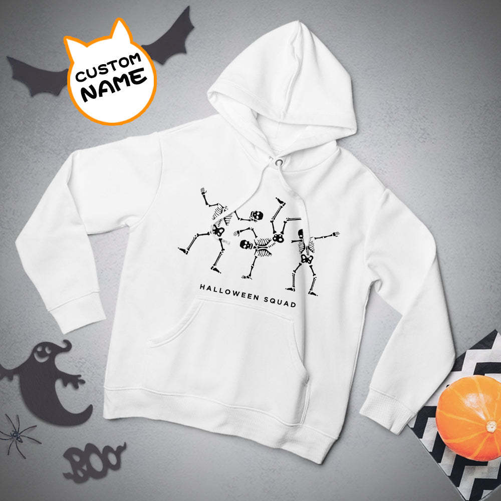 Personalisierter Langarm-hoodie Für Herren Mit Text – Halloween-geschenk – Tanzendes Skelett - 