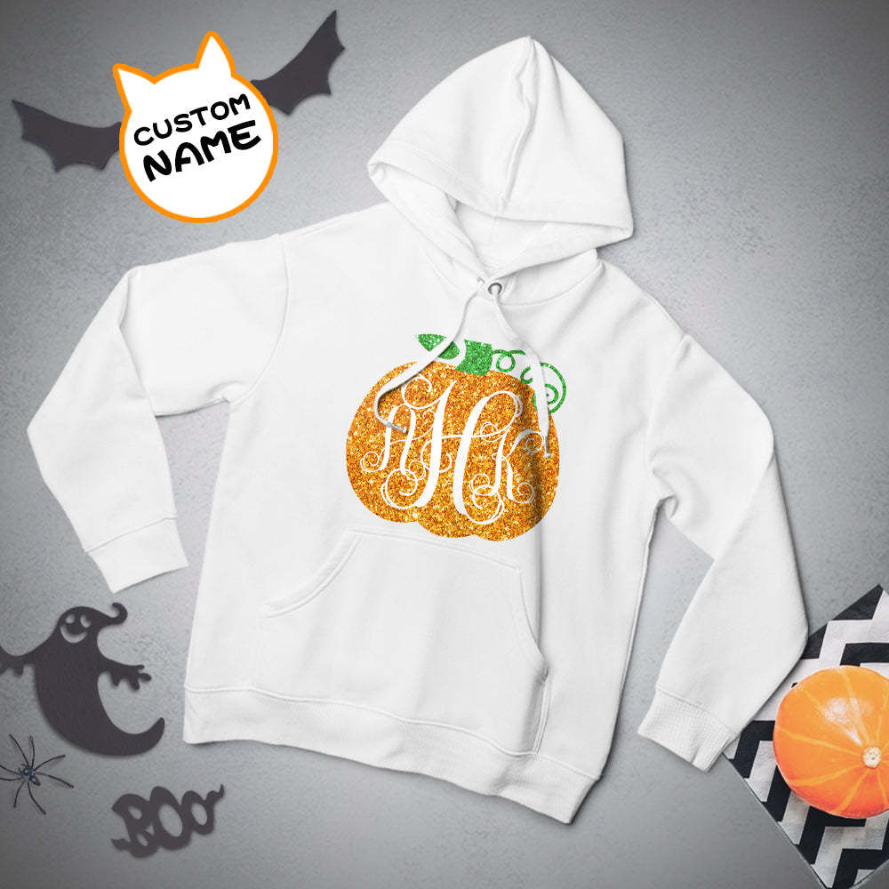 Personalisierter Langarm-hoodie Für Herren Mit Text – Halloween-geschenk – Goldener Kürbis - 