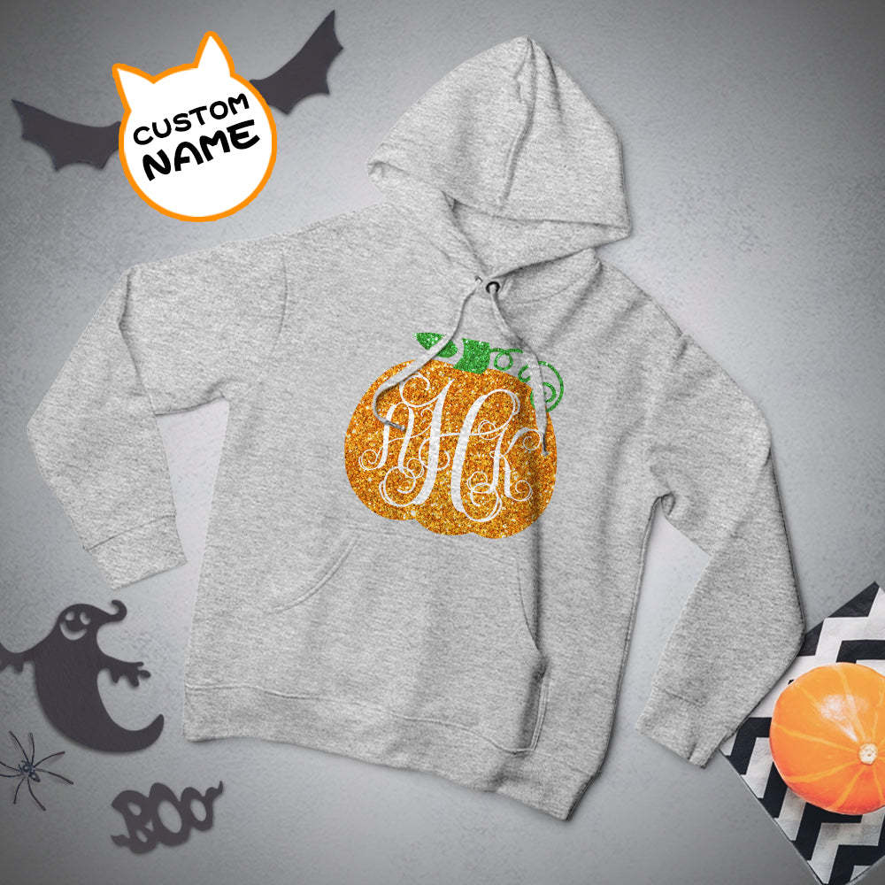 Personalisierter Langarm-hoodie Für Herren Mit Text – Halloween-geschenk – Goldener Kürbis - 