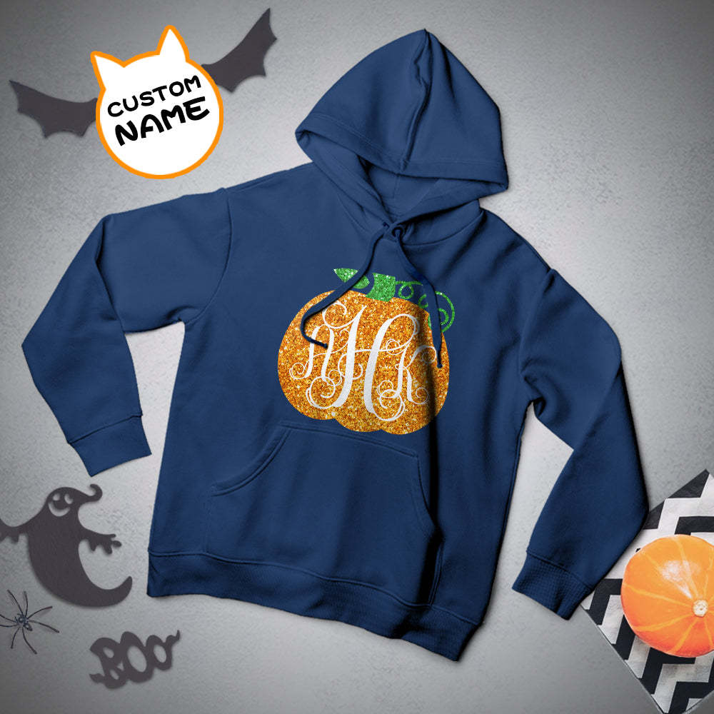 Personalisierter Langarm-hoodie Für Herren Mit Text – Halloween-geschenk – Goldener Kürbis - 