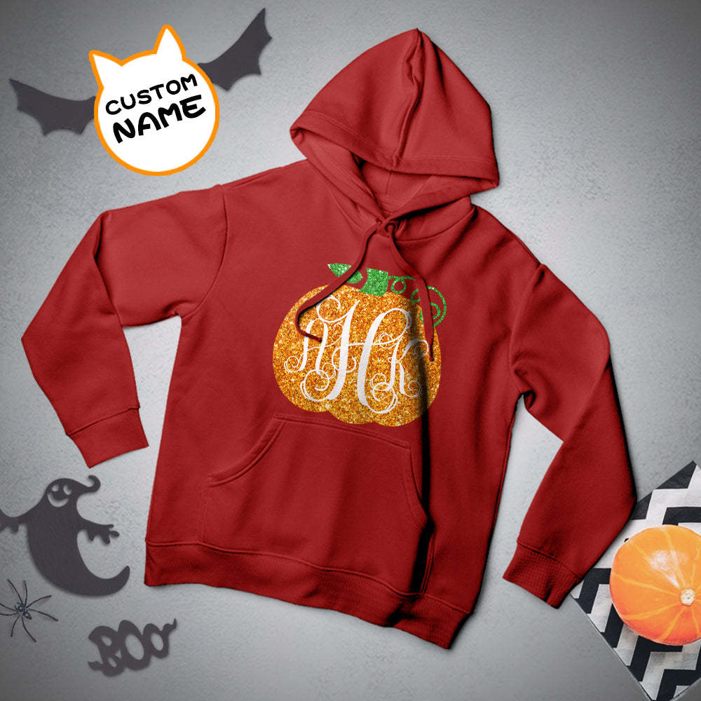 Personalisierter Langarm-hoodie Für Herren Mit Text – Halloween-geschenk – Goldener Kürbis - 