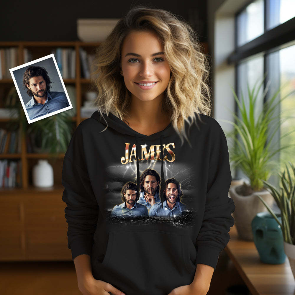 Individuell Gestaltete Vintage-hoodies Mit Personalisiertem Namen Und Foto - 