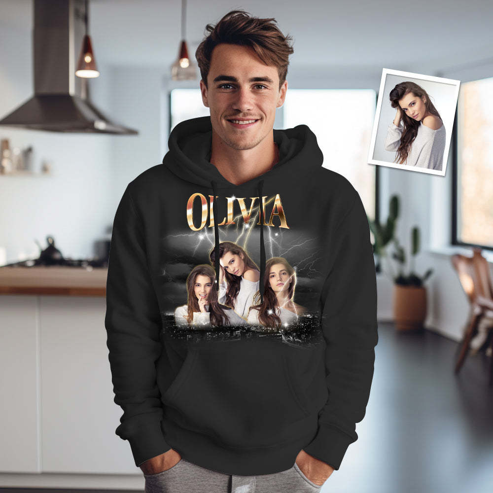 Individuell Gestaltete Vintage-hoodies Mit Personalisiertem Namen Und Foto - 