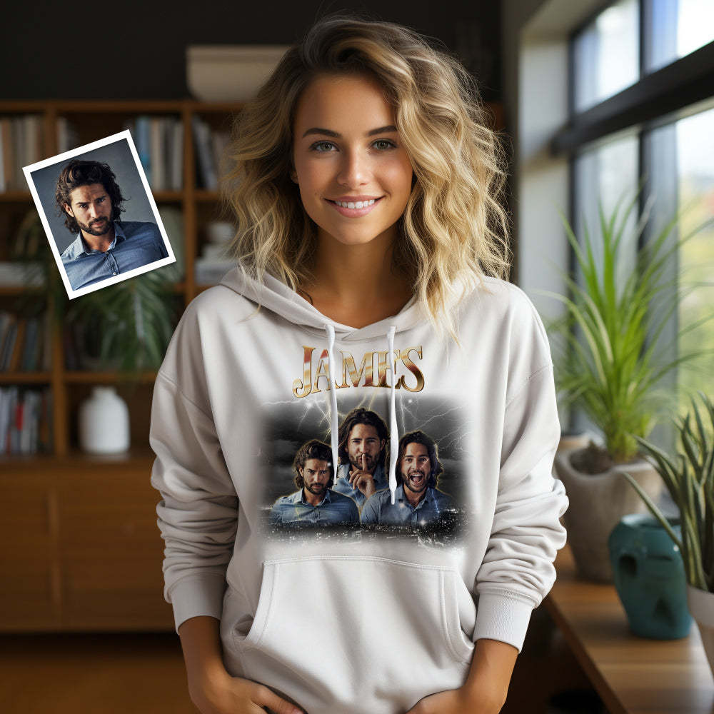Valentinstagsangebot: Personalisierter Vintage-hoodie Mit Foto Und Namen Für Deinen Freund - 