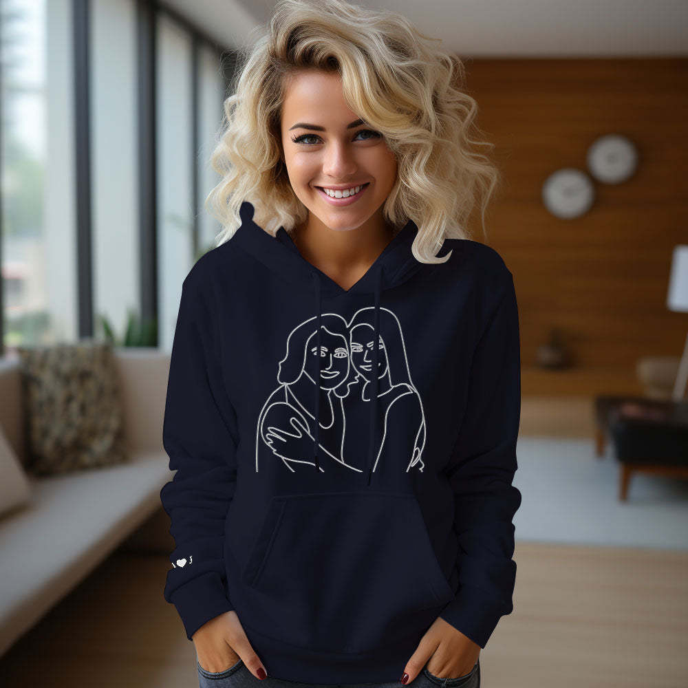 Individuell Bestickter Hoodie Mit Tasche, Text Auf Dem Ärmel, Farbenfrohes Sweatshirt Für Paare - 