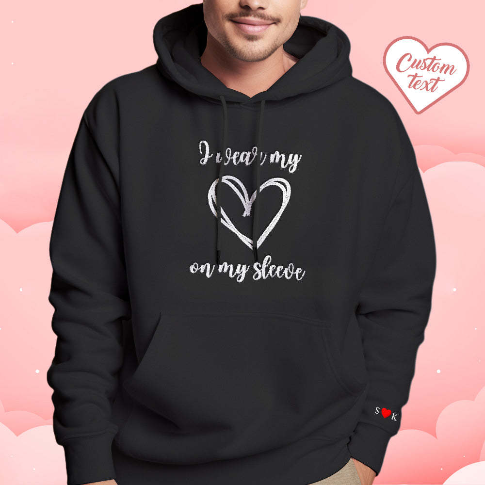 Personalisierter Hoodie Mit Besticktem Herzmotiv, Individueller Text, Perfektes Valentinstagsgeschenk - 