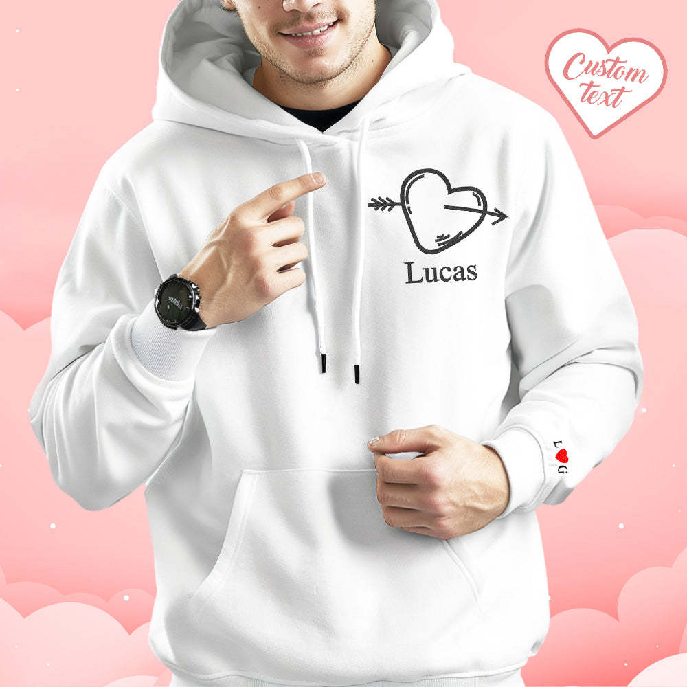 Hoodie Mit Individueller Textstickerei, Einzigartiges Herz-schlüssel- Und Schloss-set, Partner-sweatshirt - 