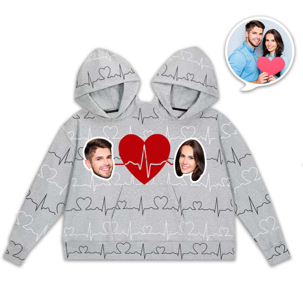 Personalisierter Sweatshirt-einteiler Mit Herzschlagmotiv Für Paare – Foto-hoodie, Intimes Geschenk Für Verliebte - 