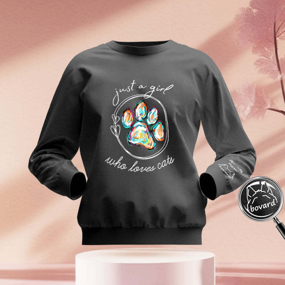 Unisex-sweatshirt Mit Individuellem Aufdruck Auf Dem Ärmel – Geschenk Für Tierbesitzer, Die Ein Mädchen Lieben, Das Haustiere Liebt - 