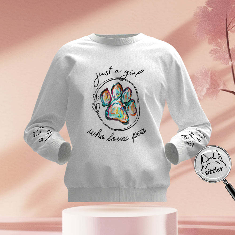 Unisex-sweatshirt Mit Individuellem Aufdruck Auf Dem Ärmel – Geschenk Für Tierbesitzer, Die Ein Mädchen Lieben, Das Haustiere Liebt - 