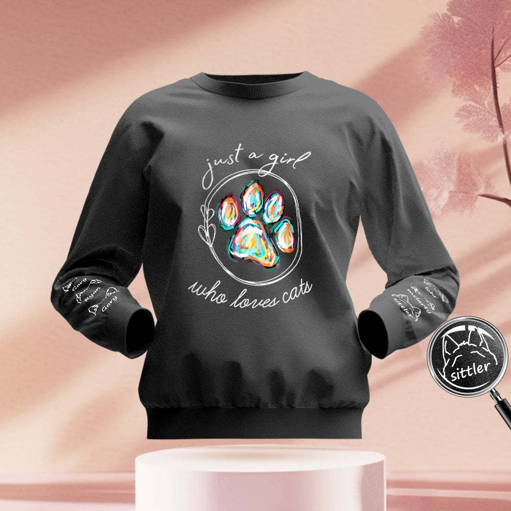 Unisex-sweatshirt Mit Individuellem Aufdruck Auf Dem Ärmel – Geschenk Für Tierbesitzer, Die Ein Mädchen Lieben, Das Haustiere Liebt - 