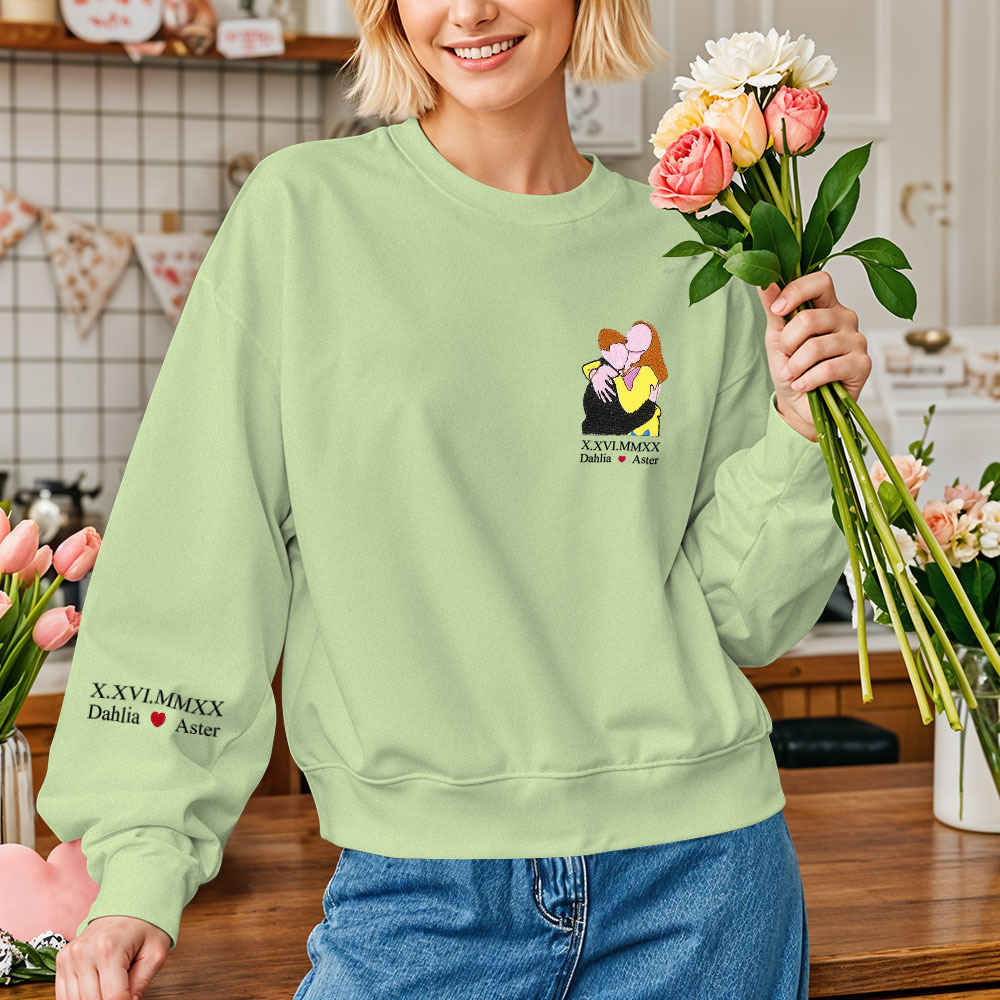 Individuell Besticktes Sweatshirt In Farbe – Porträt Eines Paares/vaters/mama – Familiengeschenk - 