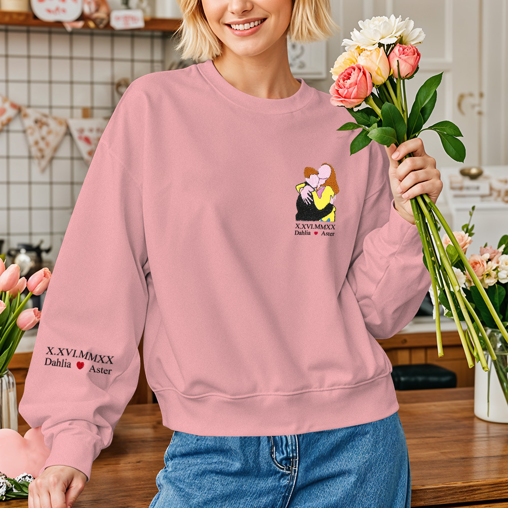 Individuell Besticktes Sweatshirt In Farbe – Porträt Eines Paares/vaters/mama – Familiengeschenk - 