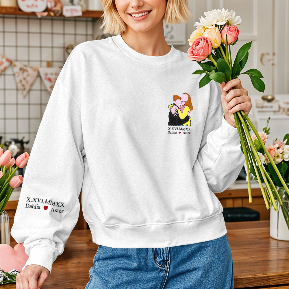 Individuell Besticktes Sweatshirt In Farbe – Porträt Eines Paares/vaters/mama – Familiengeschenk - 