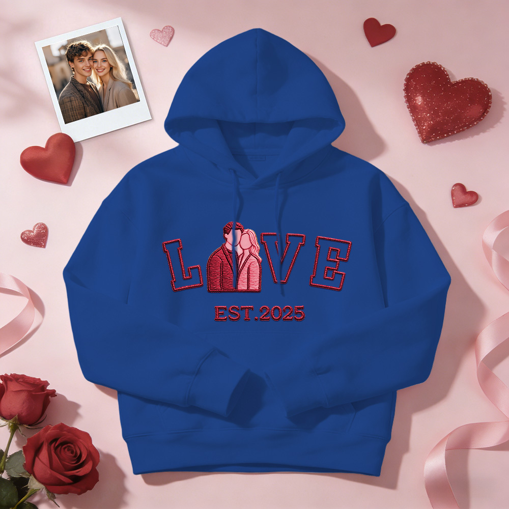 Personalisiertes Sweatshirt/hoodie Mit Besticktem Foto Eines Paares Mit Dem Aufdruck „love Est. Year“ - 