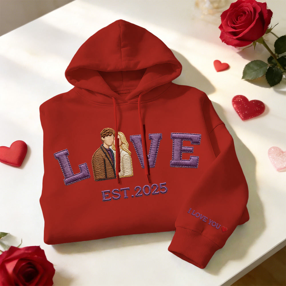 Personalisiertes Sweatshirt/hoodie Mit Besticktem Foto Eines Paares Mit Dem Aufdruck „love Est. Year“ - 