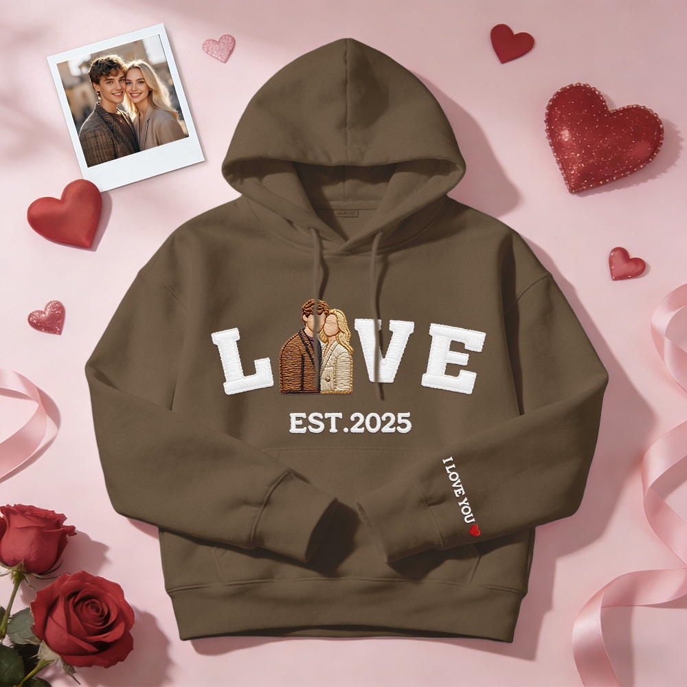Personalisiertes Sweatshirt/hoodie Mit Besticktem Foto Eines Paares Mit Dem Aufdruck „love Est. Year“ - 