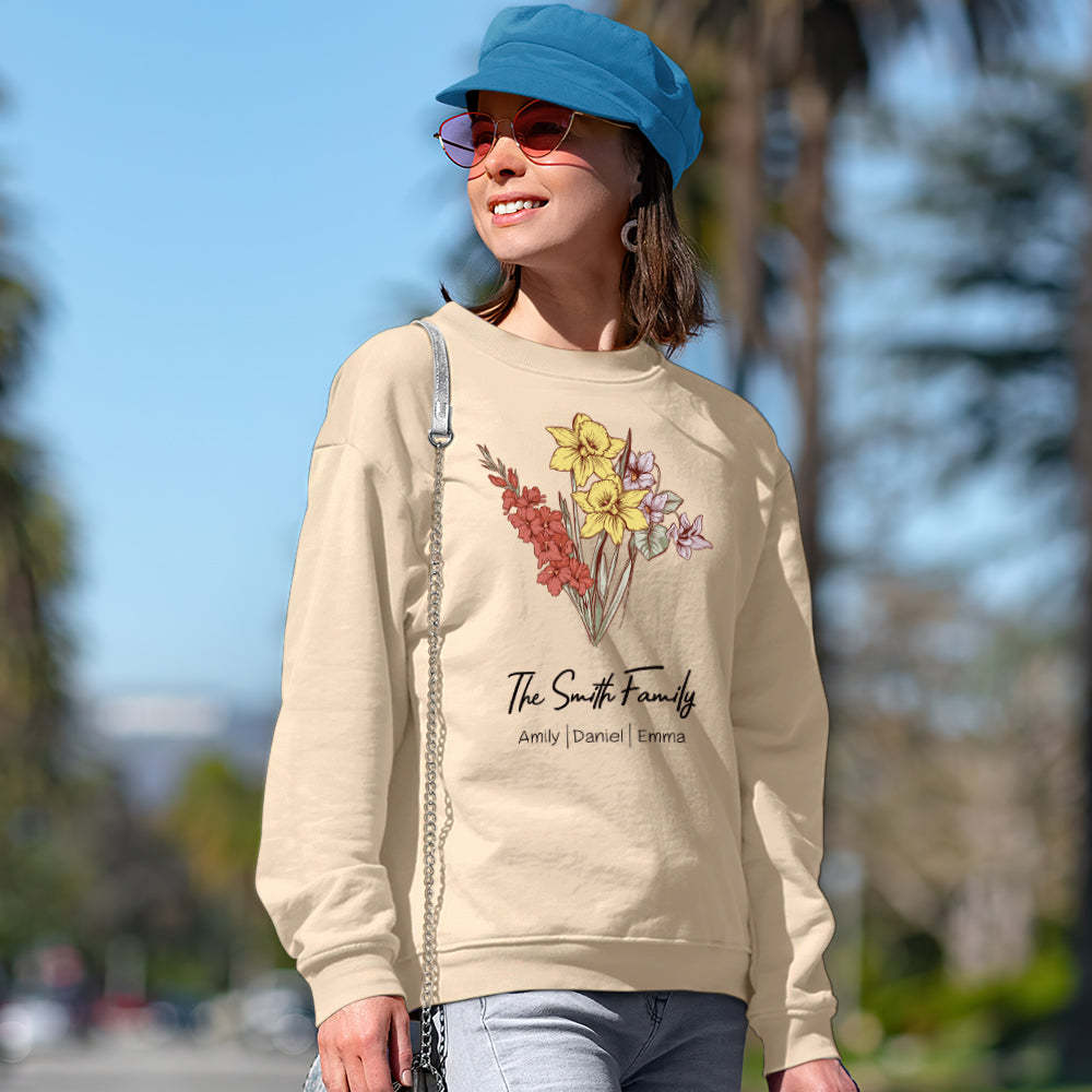 Personalisiertes Sweatshirt Mit Geburtsblumenstrauß, Individueller Geburtsblumen-hoodie, Geschenkidee Für Sie - 