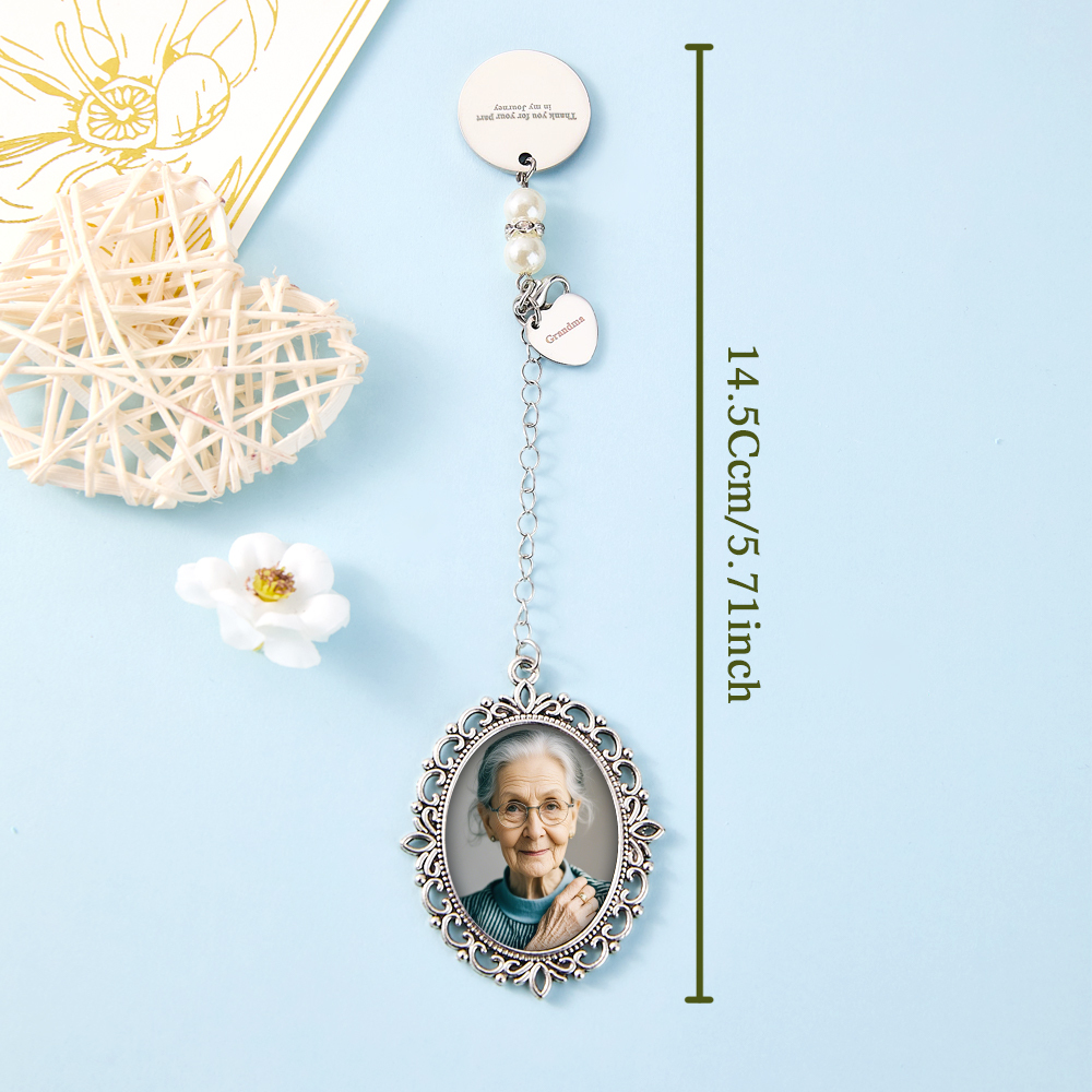Personalisierter Foto-blumenstrauß-charm Mit Herz-anhänger, Erinnerungsgeschenk Für Die Braut