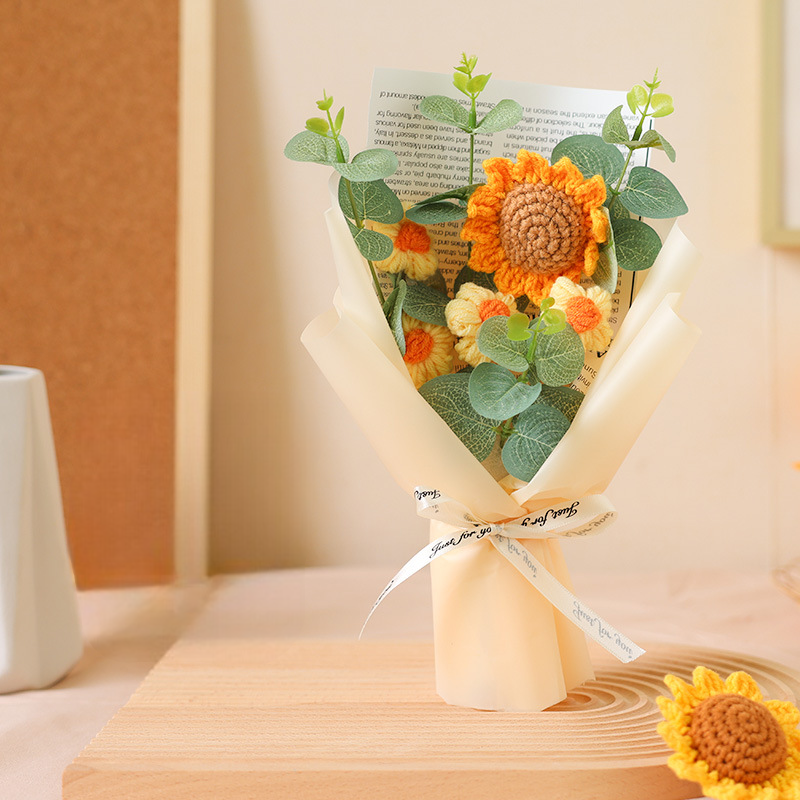 Gehäkelte Blumen Gehäkelte Sonnenblume Handgemachte Rosenblumen Gestrickte Blumen Blumenstrauß Jahrestagsgeschenk Für Sie