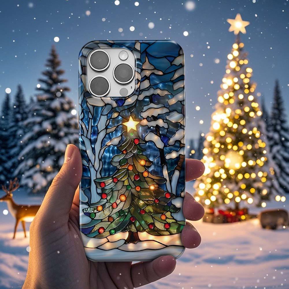 Weihnachtsbaum Handyhülle Faux Buntglas Winter Wald Cover Weihnachtsgeschenk Für Galaxy S 24 23 22 21 Pixel 5 6 7 8 Iphone 15 14 13 12 11 -