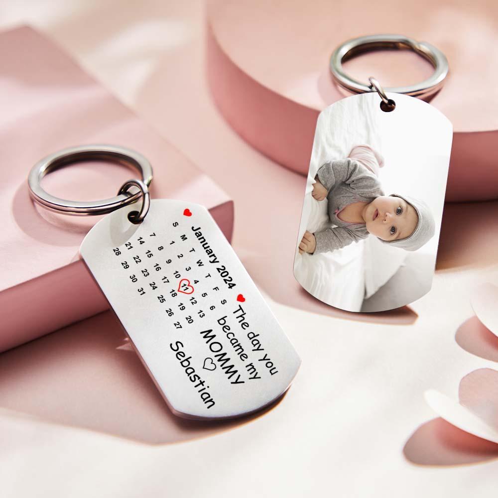 Benutzerdefiniertes Foto „der Tag, An Dem Du Meine Mama Wurdest" – Kalender-schlüsselanhänger, Geschenk Für Mutter, Personalisierter Aluminium-schlüsselring - 