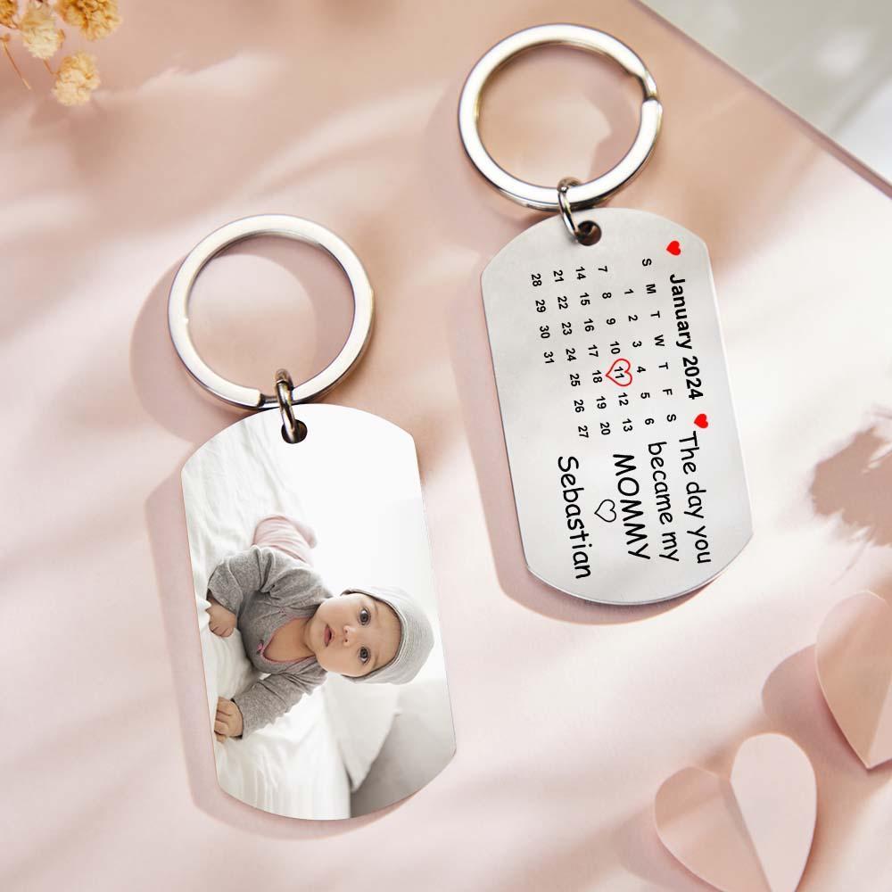 Benutzerdefiniertes Foto „der Tag, An Dem Du Meine Mama Wurdest" – Kalender-schlüsselanhänger, Geschenk Für Mutter, Personalisierter Aluminium-schlüsselring - 
