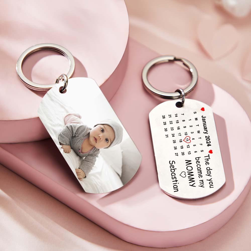 Benutzerdefiniertes Foto „der Tag, An Dem Du Meine Mama Wurdest" – Kalender-schlüsselanhänger, Geschenk Für Mutter, Personalisierter Aluminium-schlüsselring - 