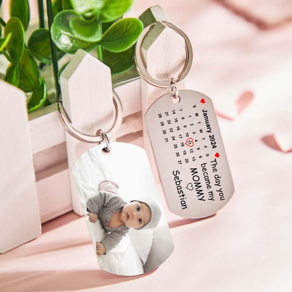 Benutzerdefiniertes Foto „der Tag, An Dem Du Meine Mama Wurdest" – Kalender-schlüsselanhänger, Geschenk Für Mutter, Personalisierter Aluminium-schlüsselring - 