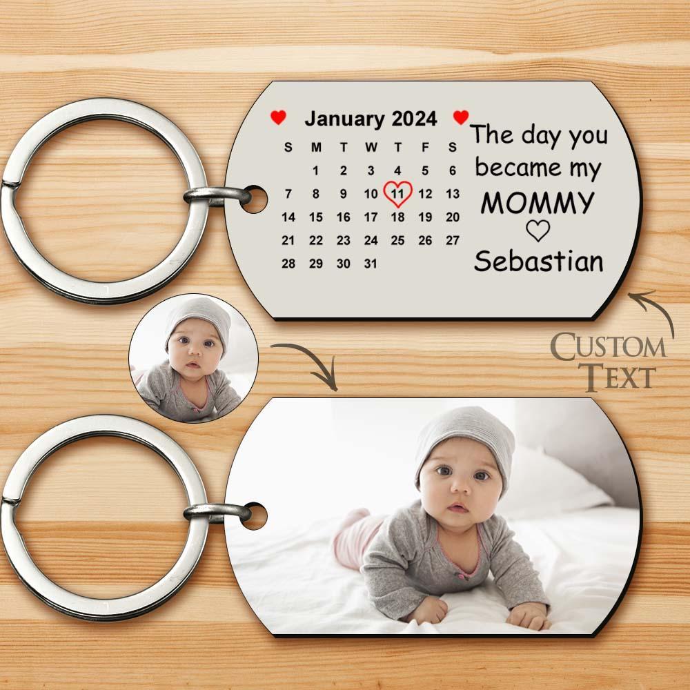 Benutzerdefiniertes Foto „der Tag, An Dem Du Meine Mama Wurdest" – Kalender-schlüsselanhänger, Geschenk Für Mutter, Personalisierter Aluminium-schlüsselring - 