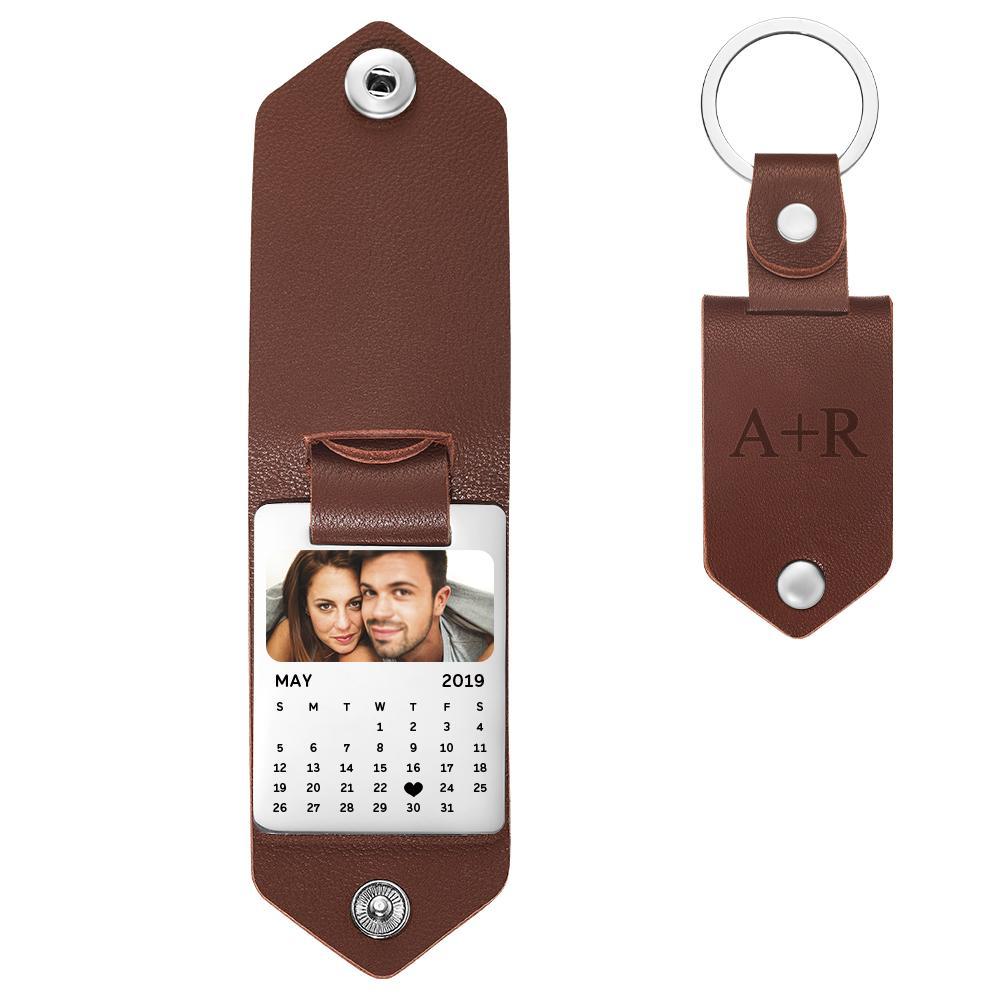 Leder-foto-schlüsselanhänger, Individuelles Freundgeschenk, Jahrestagsgeschenk, Individueller Bild-schlüsselanhänger Mit Eingraviertem Text - FotoPortemonnaie