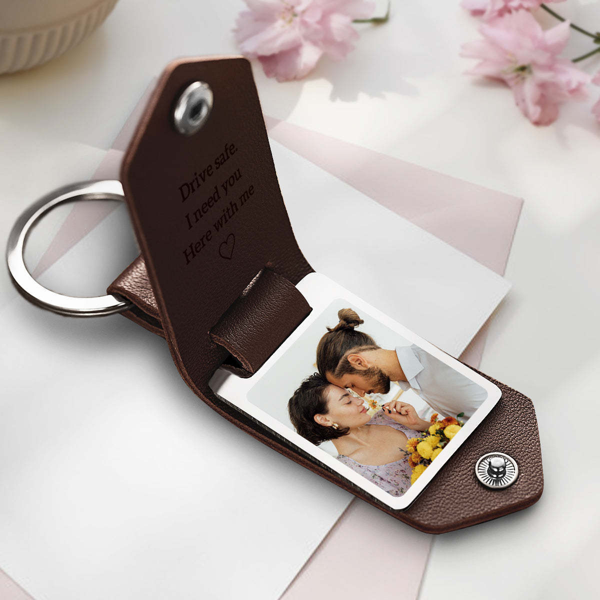 Drive Safe Keychain To My Forever Young Grandpa Personalisierter Foto-text-schlüsselanhänger Aus Leder Mit Eingraviertem Text - FotoPortemonnaie