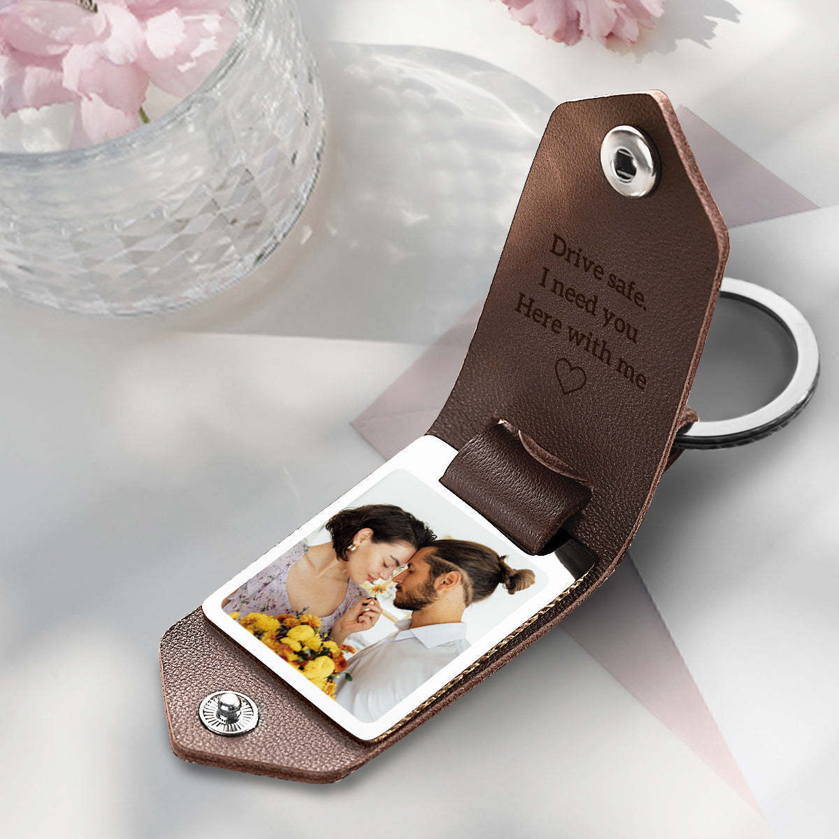 Drive Safe Keychain To My Forever Young Grandpa Personalisierter Foto-text-schlüsselanhänger Aus Leder Mit Eingraviertem Text - FotoPortemonnaie