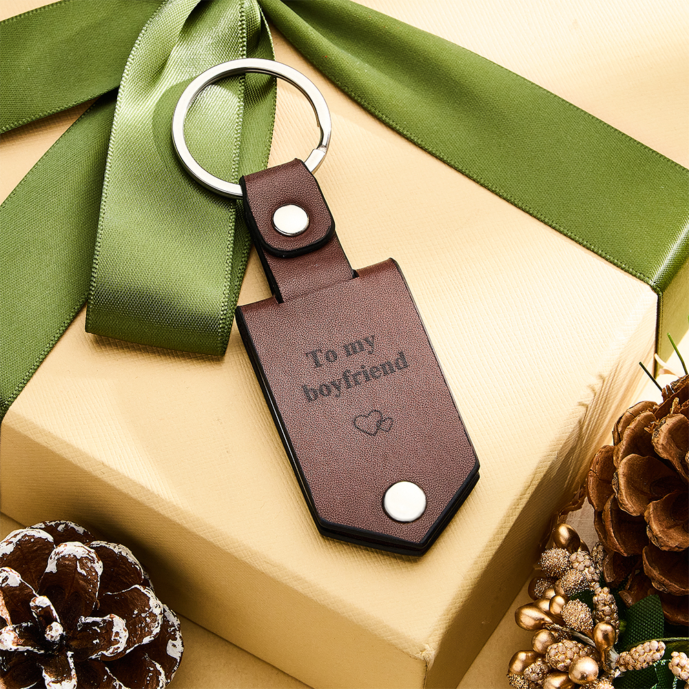 Weihnachtsgeschenk Fahr vorsichtig Schlüsselbund aus Leder mit Foto, Text