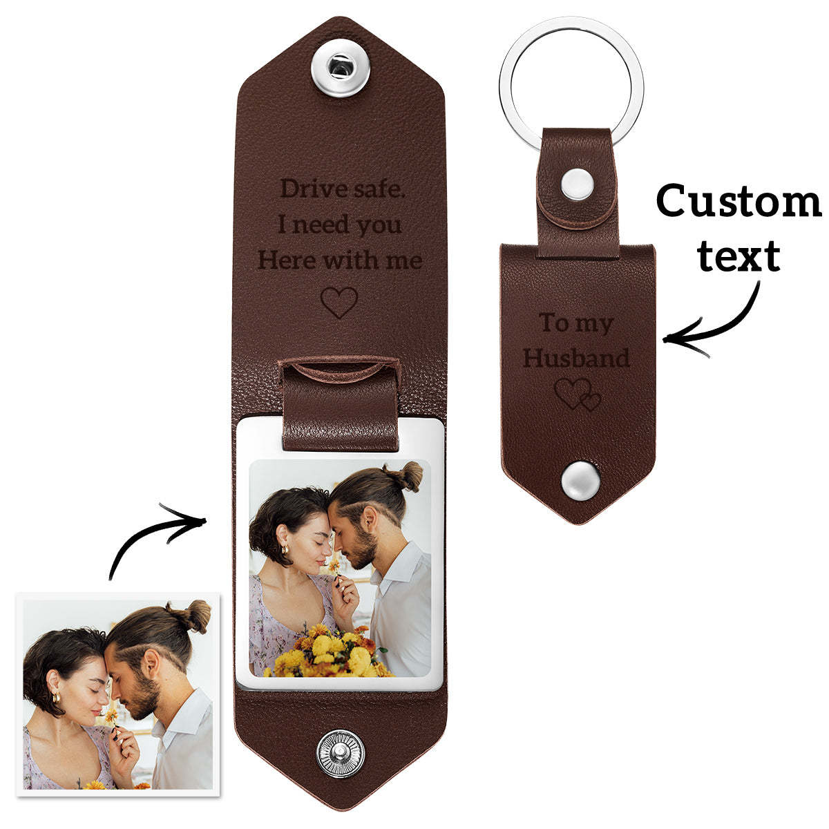 Drive Safe Keychain To My Forever Young Grandpa Personalisierter Foto-text-schlüsselanhänger Aus Leder Mit Eingraviertem Text - FotoPortemonnaie