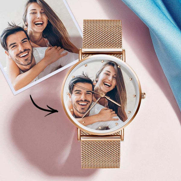 Jubiläumsgeschenke Unisex-uhr Mit Graviertem Foto In Roségold -
