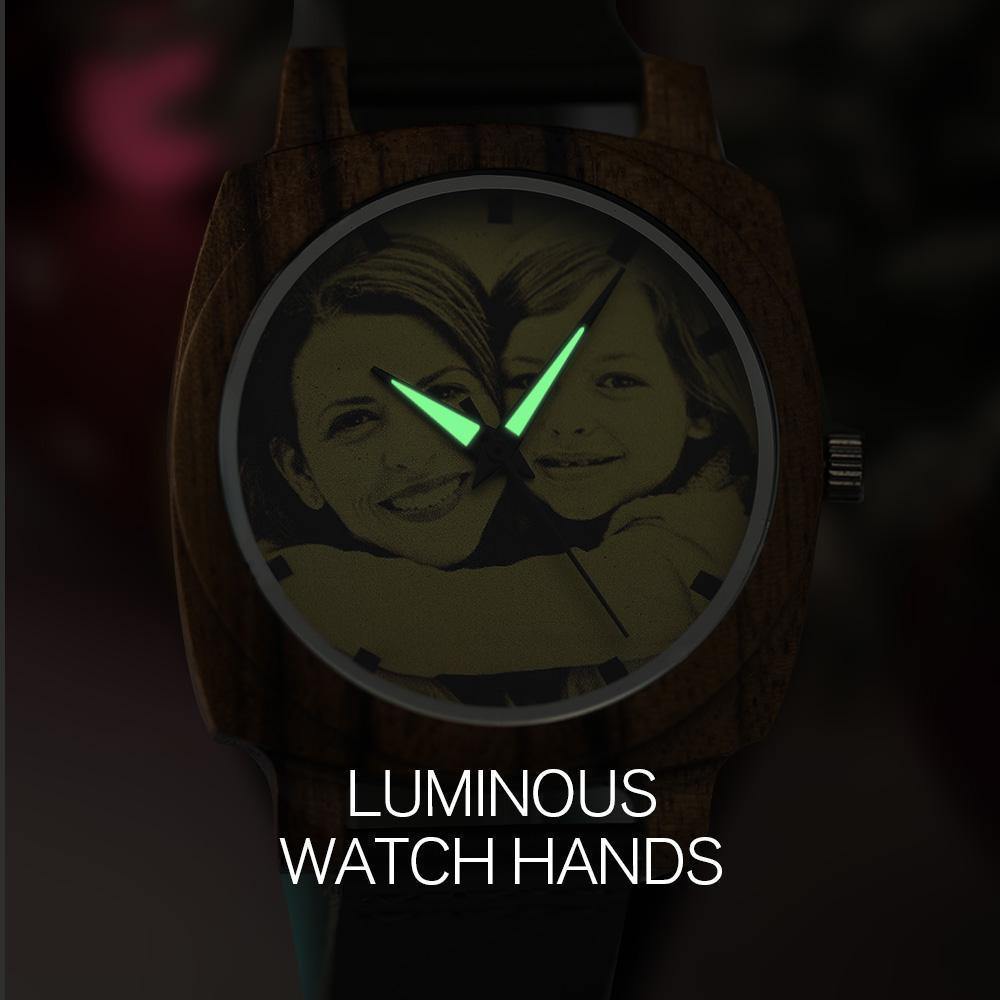 Herrenuhr Mit Fotogravur Aus Bambus, Dunkelgrünes Lederarmband, 45 Mm -