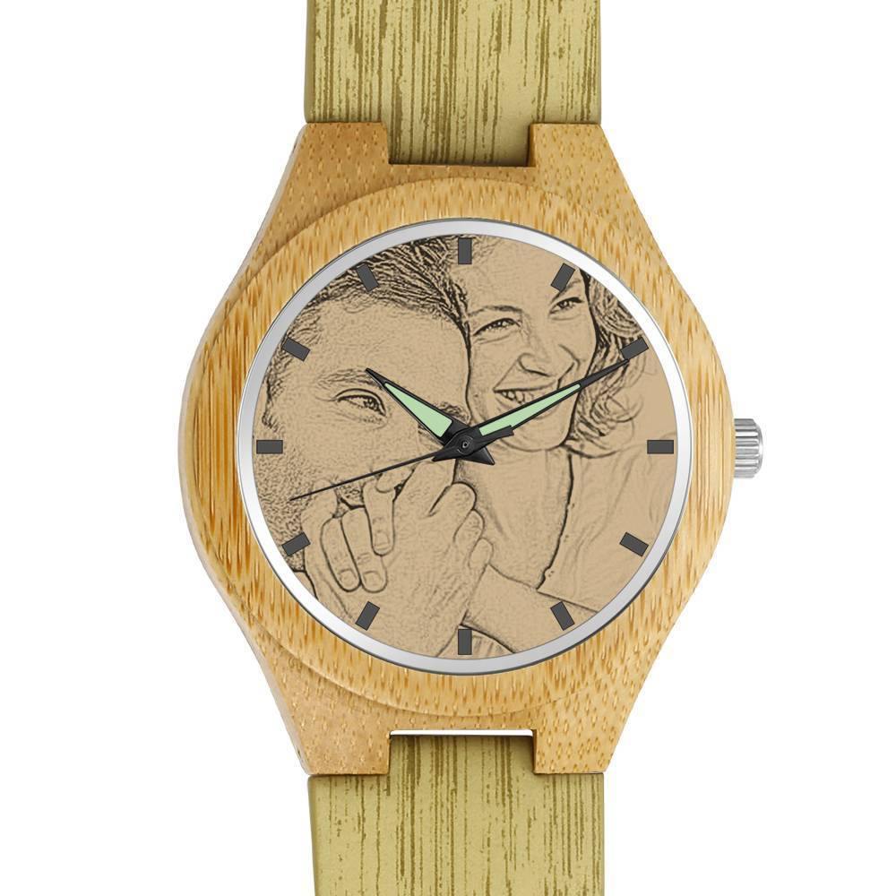 Herrenuhr Aus Bambus Mit Gravur, Fotouhr Aus Holz, 45 Mm -